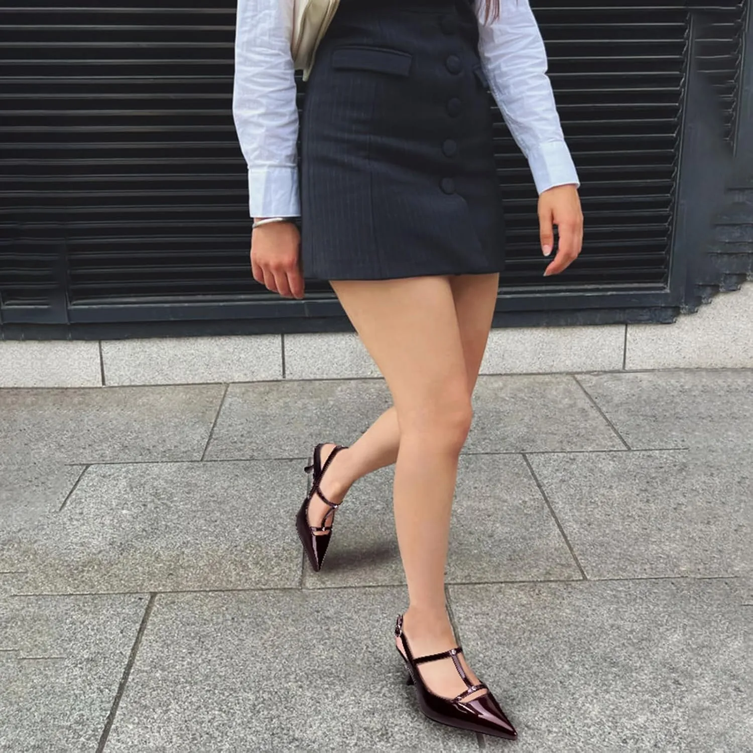 Kitten Heels for Women Slingback Shoes Closed Pointed Toe Stiletto Pumps Slip on T Strap High Heels for Dressy Party Office Heeled Sandals