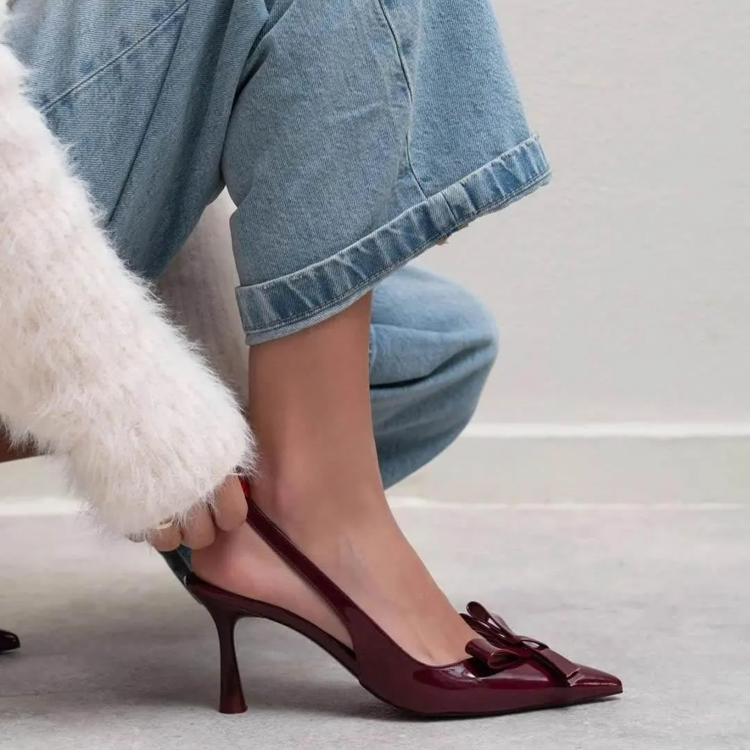 Kluolandi Bow Knot Slingback Kitten Heels for Women Closed Pointed Toe Pumps Dress Shoes Stiletto Heels Sandals