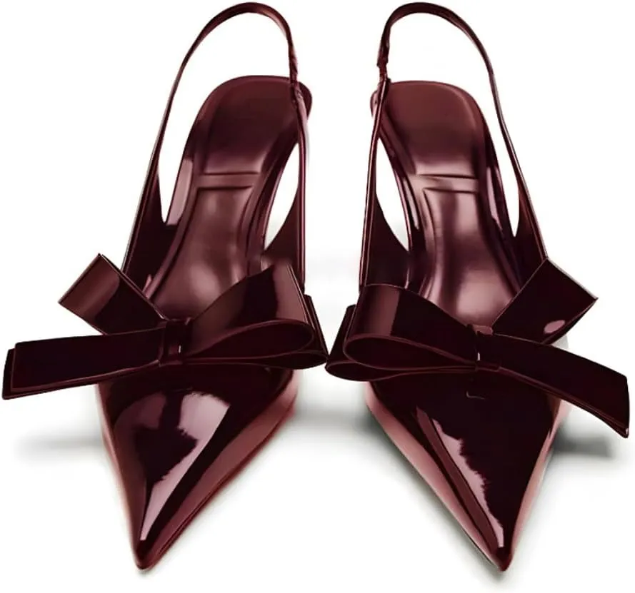 Kluolandi Bow Knot Slingback Kitten Heels for Women Closed Pointed Toe Pumps Dress Shoes Stiletto Heels Sandals
