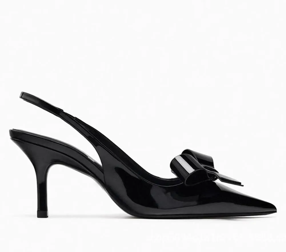 Kluolandi Bow Knot Slingback Kitten Heels for Women Closed Pointed Toe Pumps Dress Shoes Stiletto Heels Sandals