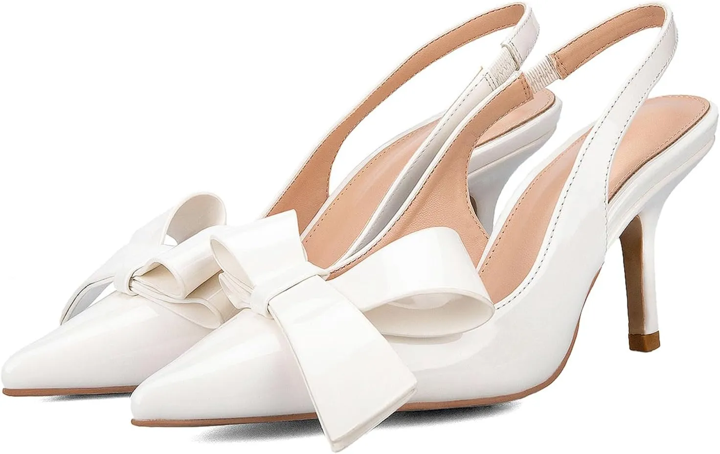 Kluolandi Bow Knot Slingback Kitten Heels for Women Closed Pointed Toe Pumps Dress Shoes Stiletto Heels Sandals