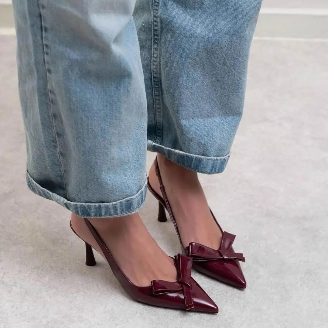 Kluolandi Bow Knot Slingback Kitten Heels for Women Closed Pointed Toe Pumps Dress Shoes Stiletto Heels Sandals