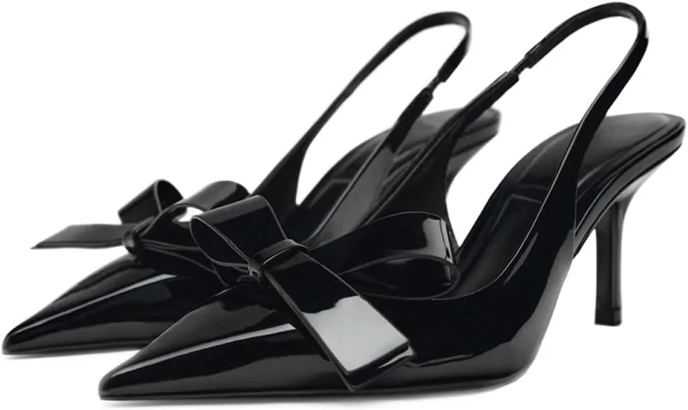 Kluolandi Bow Knot Slingback Kitten Heels for Women Closed Pointed Toe Pumps Dress Shoes Stiletto Heels Sandals