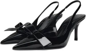 Kluolandi Bow Knot Slingback Kitten Heels for Women Closed Pointed Toe Pumps Dress Shoes Stiletto Heels Sandals