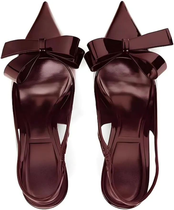 Kluolandi Bow Knot Slingback Kitten Heels for Women Closed Pointed Toe Pumps Dress Shoes Stiletto Heels Sandals