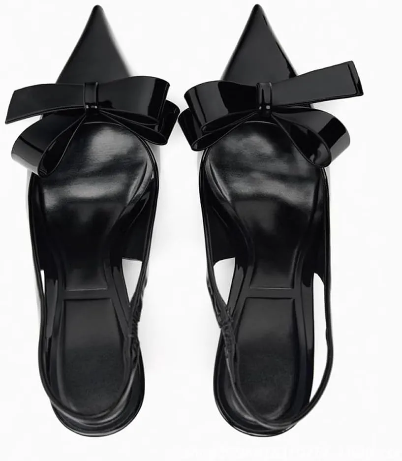 Kluolandi Bow Knot Slingback Kitten Heels for Women Closed Pointed Toe Pumps Dress Shoes Stiletto Heels Sandals