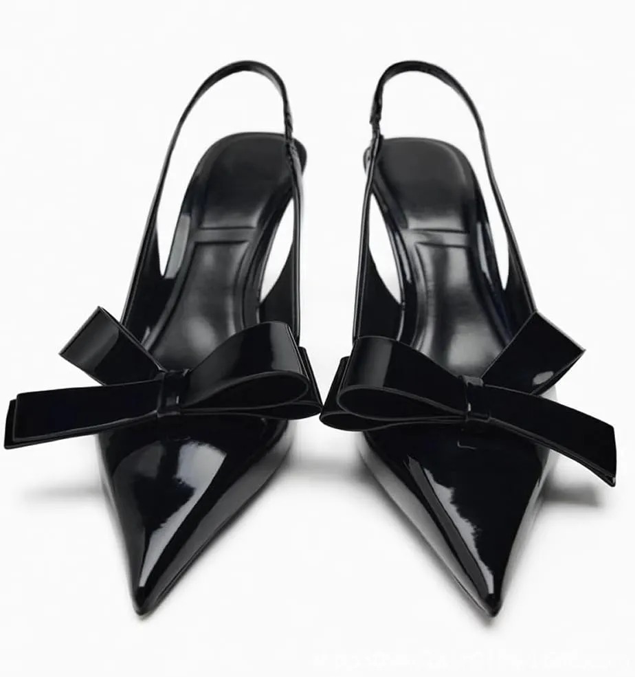 Kluolandi Bow Knot Slingback Kitten Heels for Women Closed Pointed Toe Pumps Dress Shoes Stiletto Heels Sandals