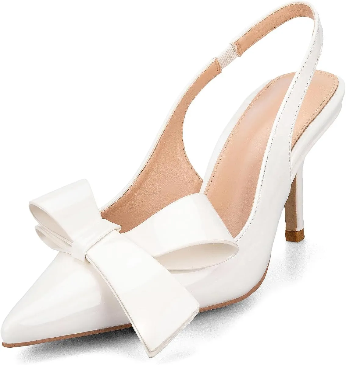 Kluolandi Bow Knot Slingback Kitten Heels for Women Closed Pointed Toe Pumps Dress Shoes Stiletto Heels Sandals