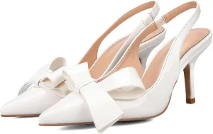 Kluolandi Bow Knot Slingback Kitten Heels for Women Closed Pointed Toe Pumps Dress Shoes Stiletto Heels Sandals