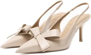 Kluolandi Bow Knot Slingback Kitten Heels for Women Closed Pointed Toe Pumps Dress Shoes Stiletto Heels Sandals