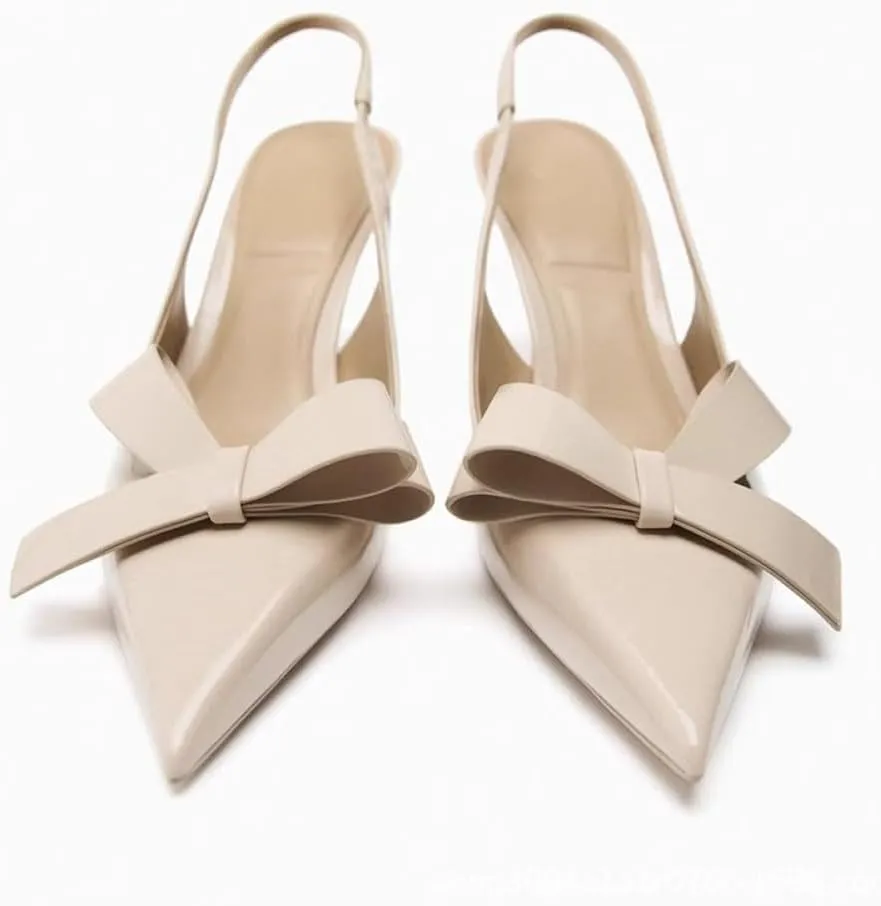 Kluolandi Bow Knot Slingback Kitten Heels for Women Closed Pointed Toe Pumps Dress Shoes Stiletto Heels Sandals