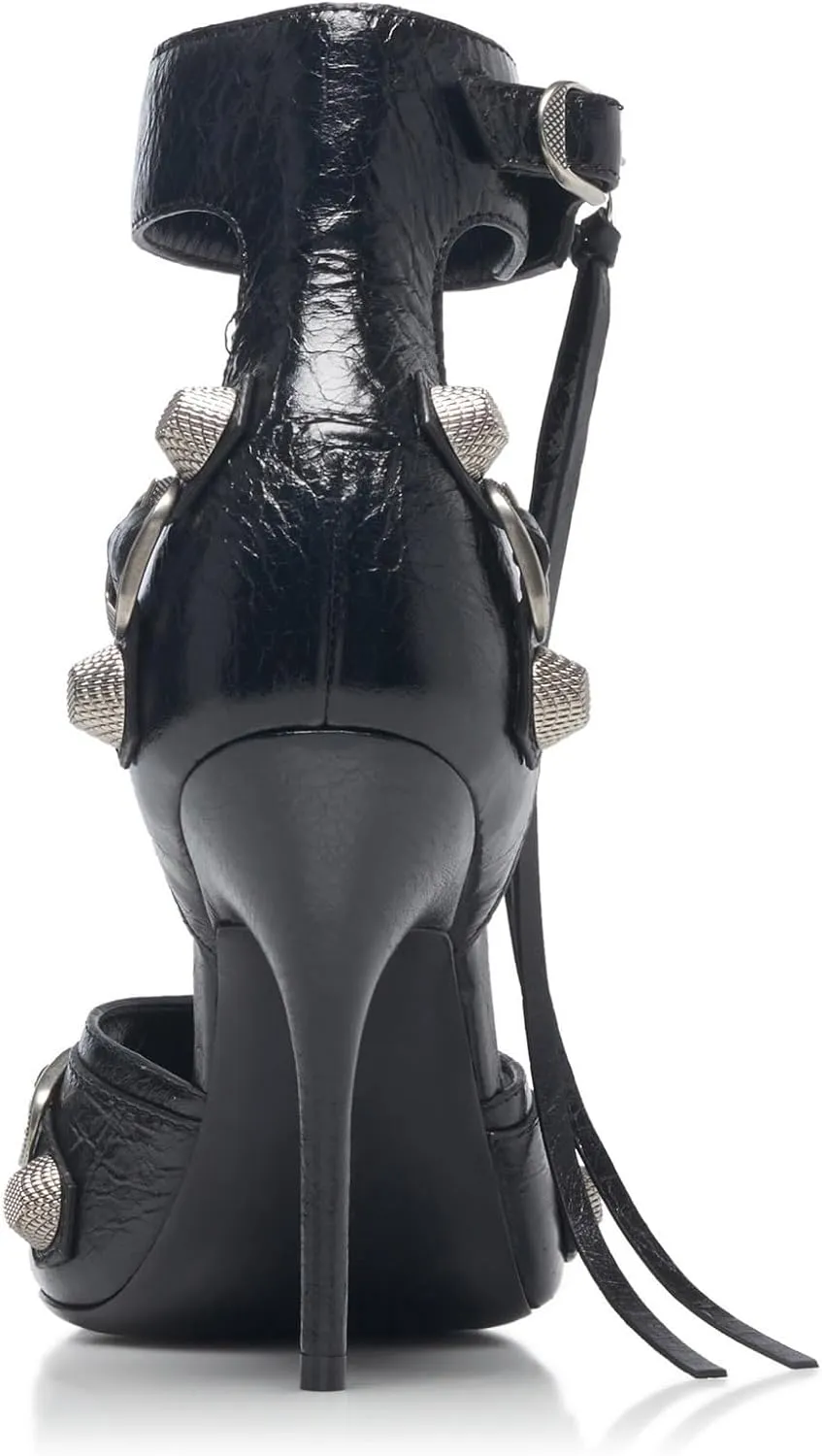 Kluolandi Women's High Stiletto Heeled Sandals with Tassel Open Toe Studded Zipper Ankle Strap High Heels Dress Pumps Shoes