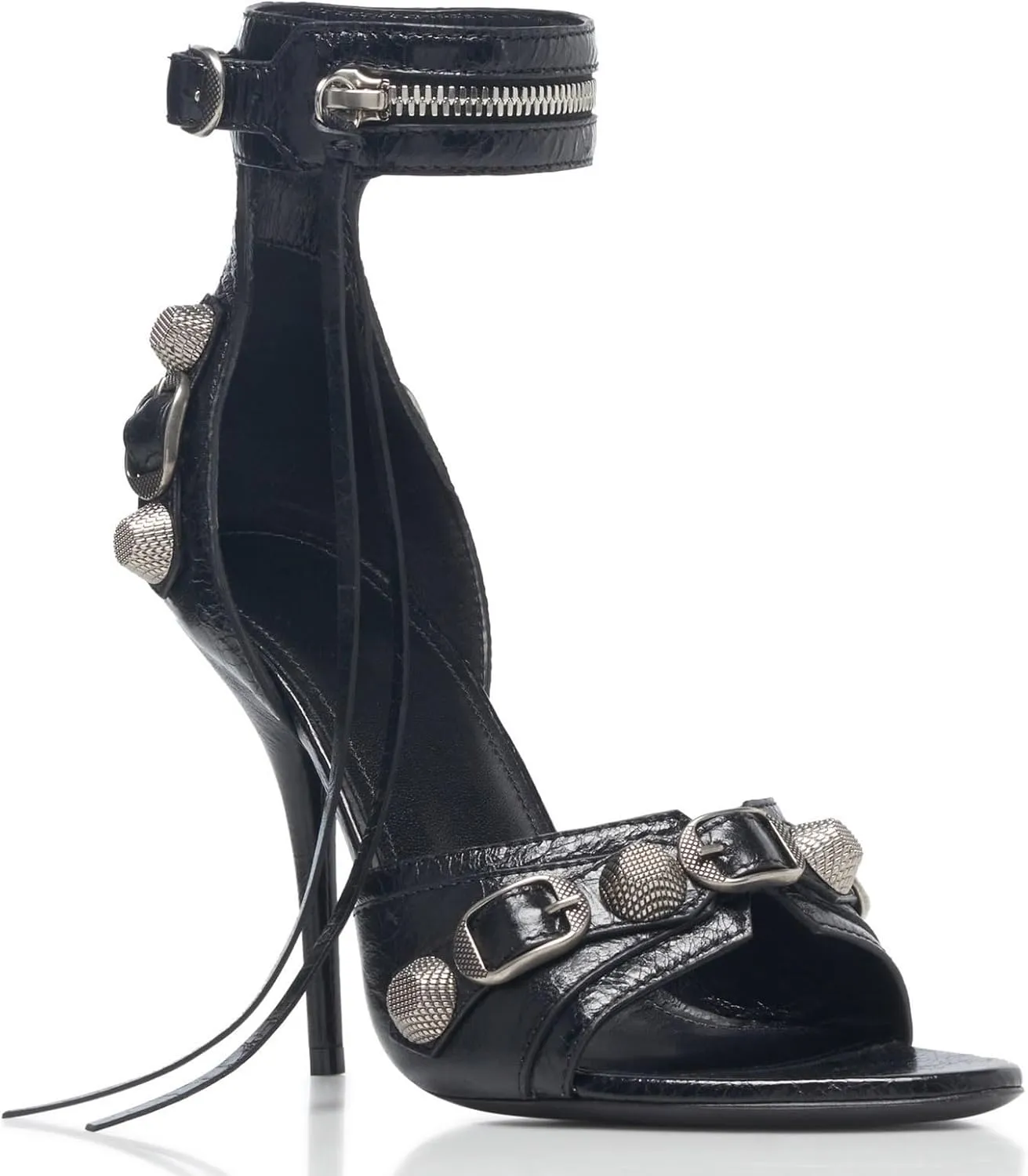 Kluolandi Women's High Stiletto Heeled Sandals with Tassel Open Toe Studded Zipper Ankle Strap High Heels Dress Pumps Shoes