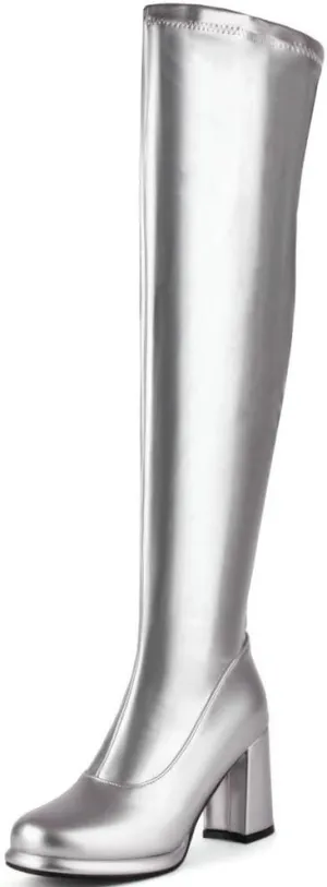 KOKOMOMO Metallic Platform Boots Patent Leather Thigh High Heeled Full Zip Boots Over The Knee High Heel Boots
