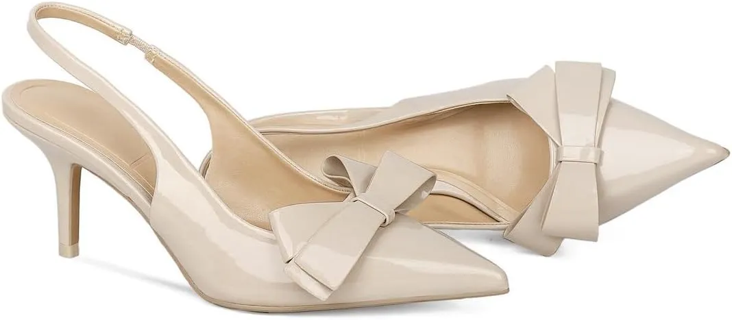 KOKOMOMO Womens Pointed Toe Slingback Heels Patent Leather Pumps Bow Heels