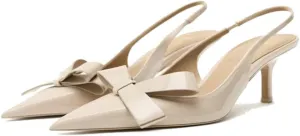 KOKOMOMO Womens Pointed Toe Slingback Heels Patent Leather Pumps Bow Heels