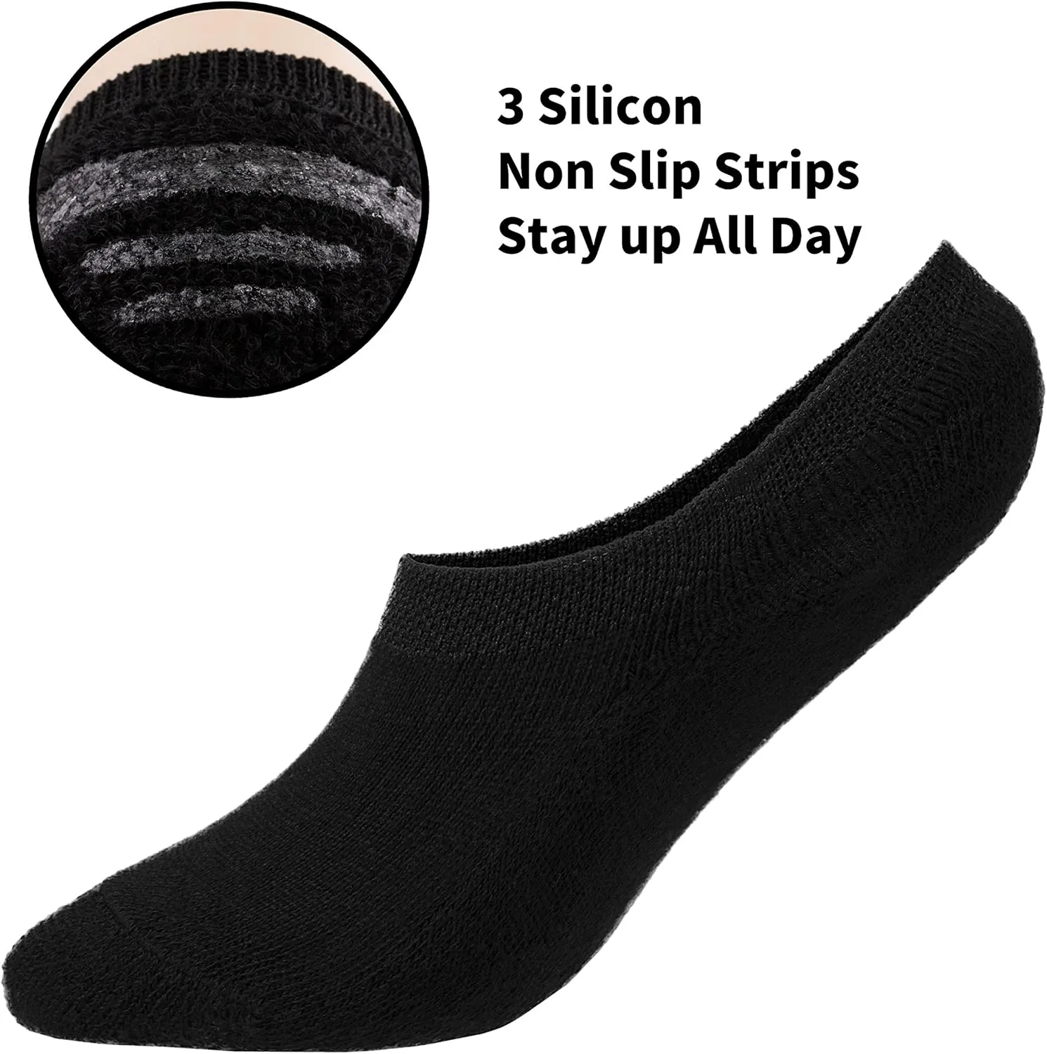 KONY No Show Socks Womens Non Slip, 6 Pairs Cotton Thick Cushioned Flat Boat Liner Low Ankle Socks Sneakers Footies Size 6-9