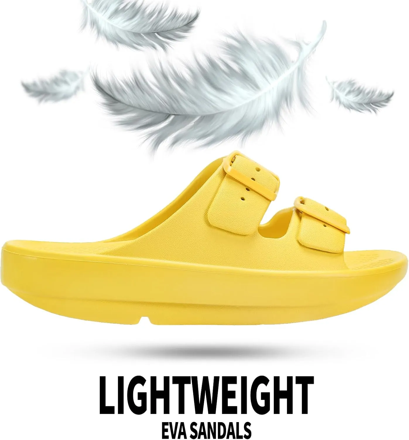 Kricely Women and Men Wide Width Recovery Sandals Plantar Fasciitis Arch Support Orthotic Slides Adjustable Double Buckle Thick Sole Slippers Reduces Stress on Feet Joints & Back Post-Exercise