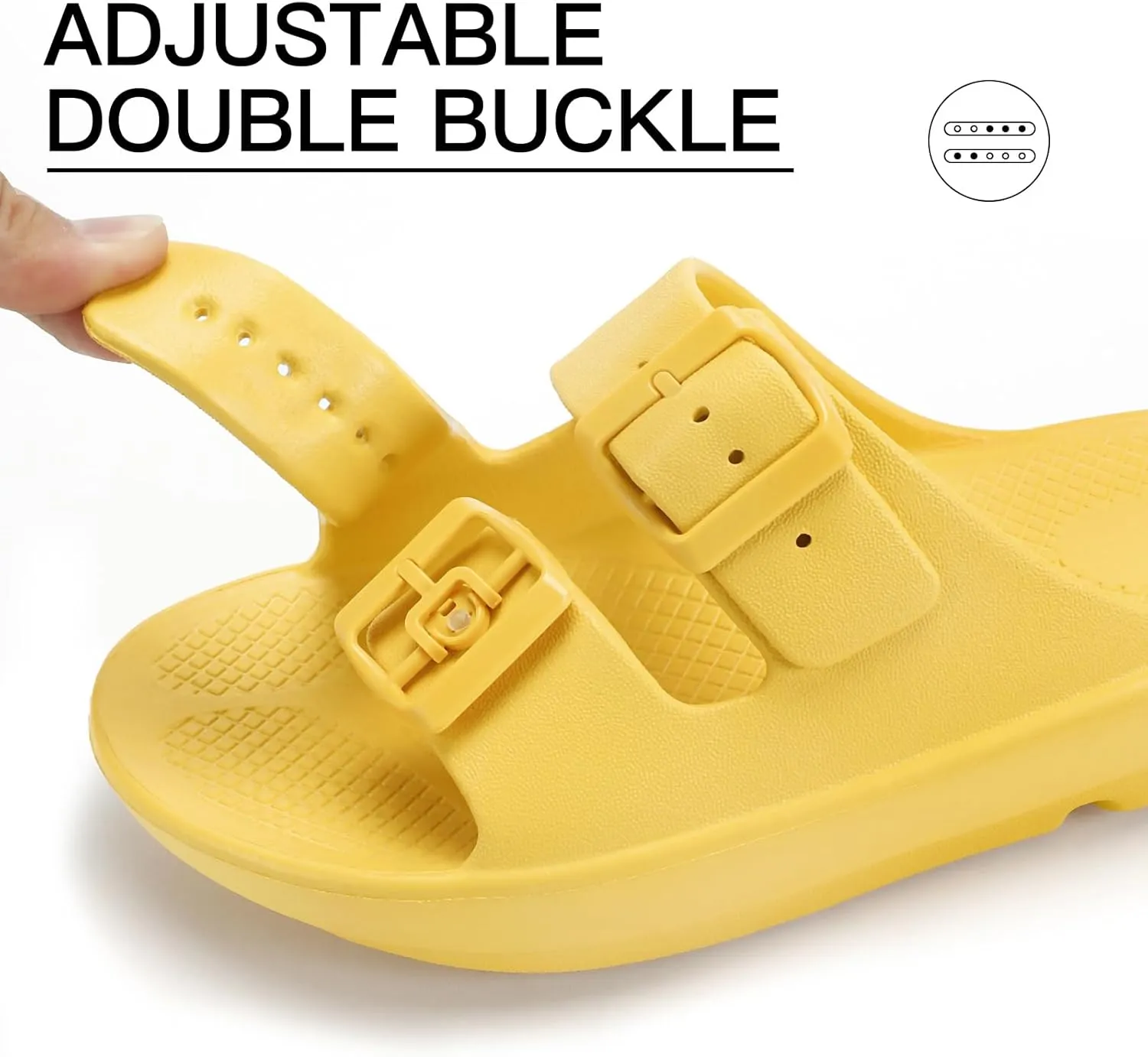 Kricely Women and Men Wide Width Recovery Sandals Plantar Fasciitis Arch Support Orthotic Slides Adjustable Double Buckle Thick Sole Slippers Reduces Stress on Feet Joints & Back Post-Exercise