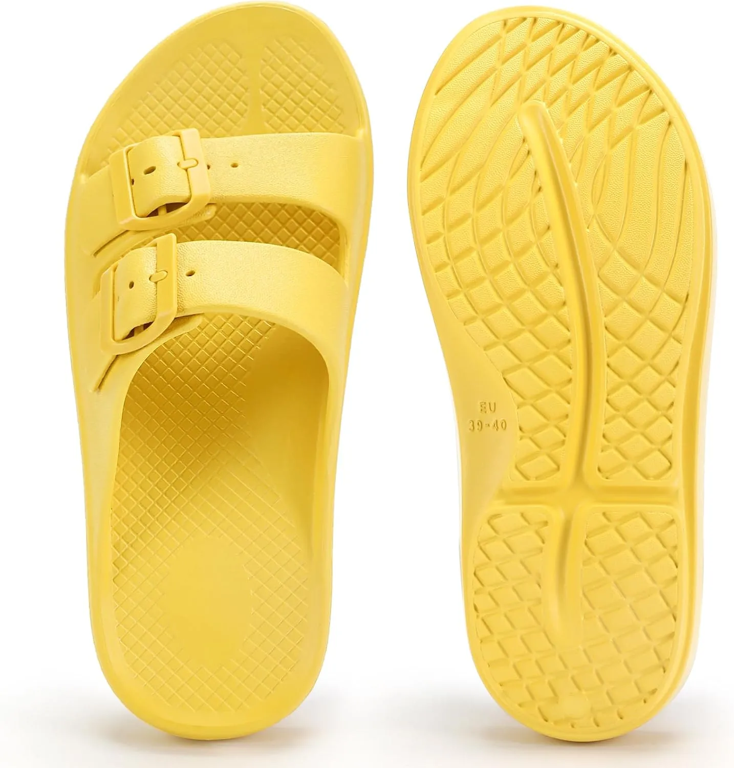 Kricely Women and Men Wide Width Recovery Sandals Plantar Fasciitis Arch Support Orthotic Slides Adjustable Double Buckle Thick Sole Slippers Reduces Stress on Feet Joints & Back Post-Exercise