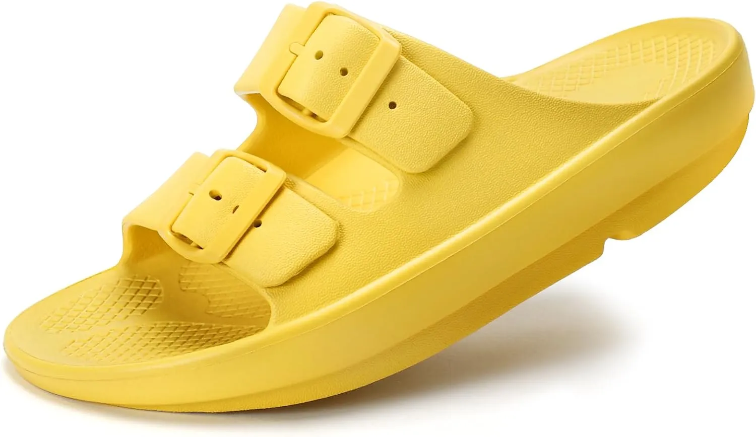 Kricely Women and Men Wide Width Recovery Sandals Plantar Fasciitis Arch Support Orthotic Slides Adjustable Double Buckle Thick Sole Slippers Reduces Stress on Feet Joints & Back Post-Exercise