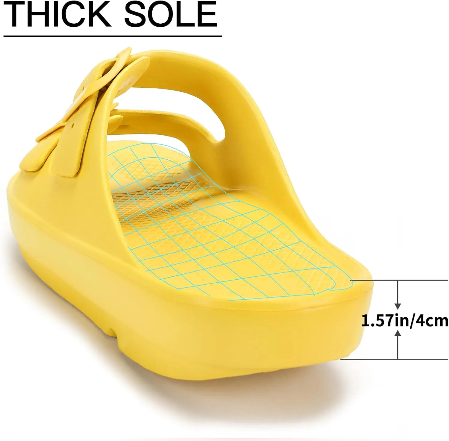 Kricely Women and Men Wide Width Recovery Sandals Plantar Fasciitis Arch Support Orthotic Slides Adjustable Double Buckle Thick Sole Slippers Reduces Stress on Feet Joints & Back Post-Exercise
