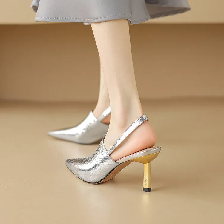 Ladies Pointed Toe Leather Stiletto Heel Slingback Pumps