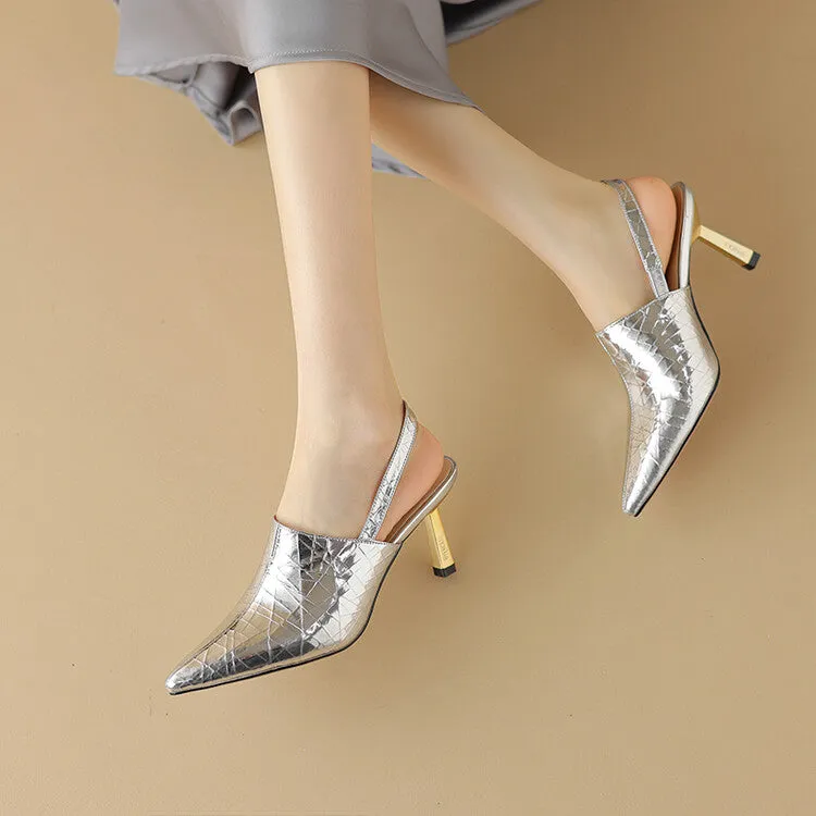 Ladies Pointed Toe Leather Stiletto Heel Slingback Pumps