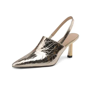 Ladies Pointed Toe Leather Stiletto Heel Slingback Pumps
