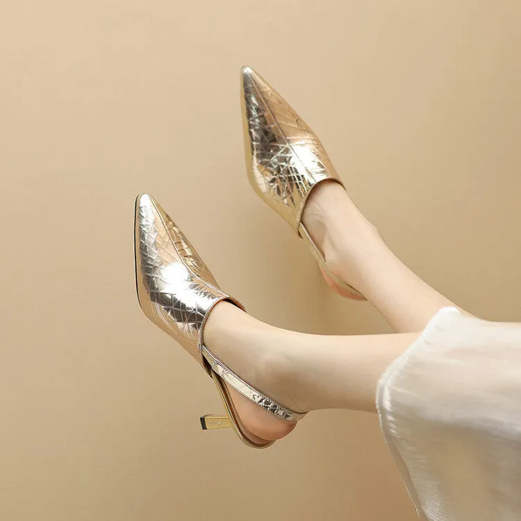 Ladies Pointed Toe Leather Stiletto Heel Slingback Pumps