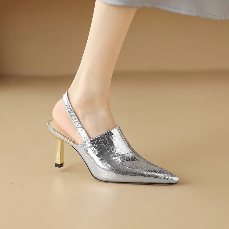 Ladies Pointed Toe Leather Stiletto Heel Slingback Pumps