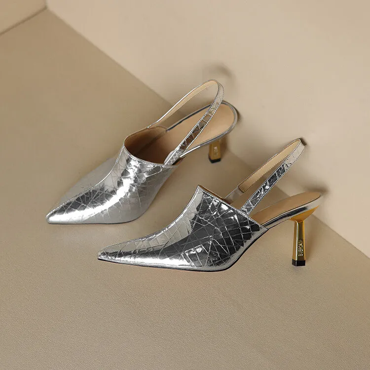 Ladies Pointed Toe Leather Stiletto Heel Slingback Pumps