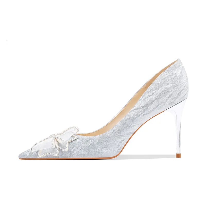 Ladies Pointy Toe Flower Detail Stiletto Heel  Wedding&Evening Pump Shoes