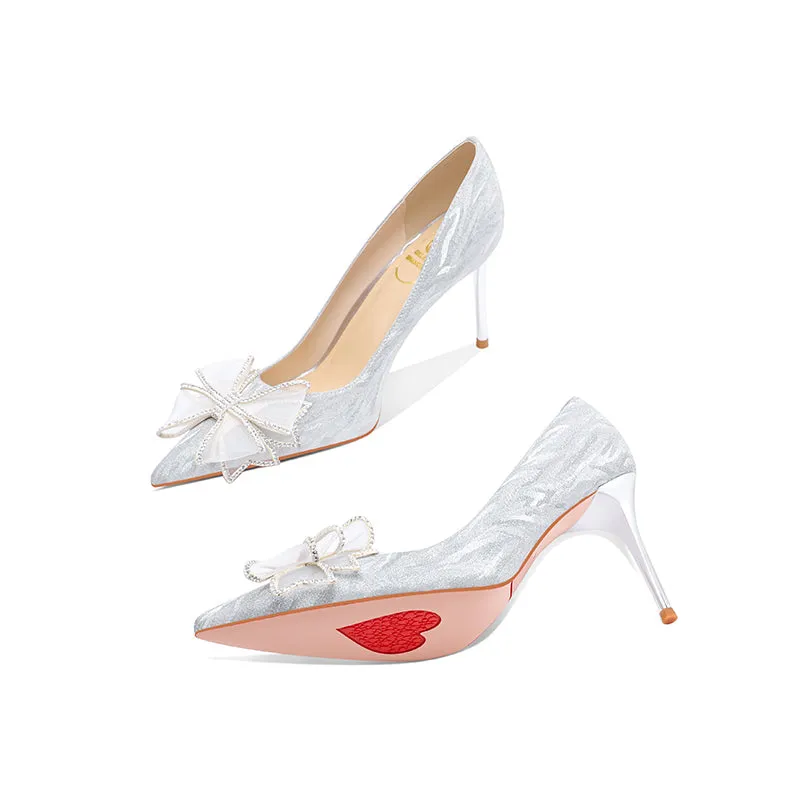 Ladies Pointy Toe Flower Detail Stiletto Heel  Wedding&Evening Pump Shoes