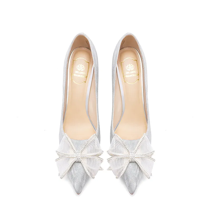 Ladies Pointy Toe Flower Detail Stiletto Heel  Wedding&Evening Pump Shoes