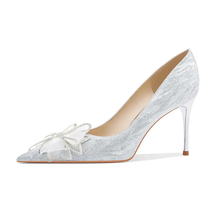 Ladies Pointy Toe Flower Detail Stiletto Heel  Wedding&Evening Pump Shoes