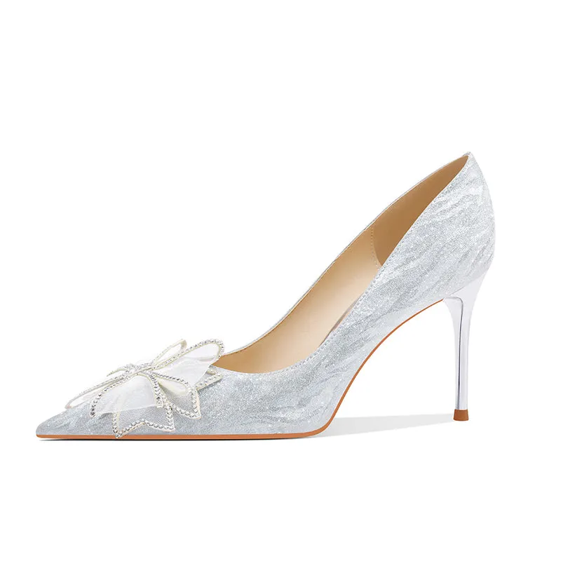 Ladies Pointy Toe Flower Detail Stiletto Heel  Wedding&Evening Pump Shoes