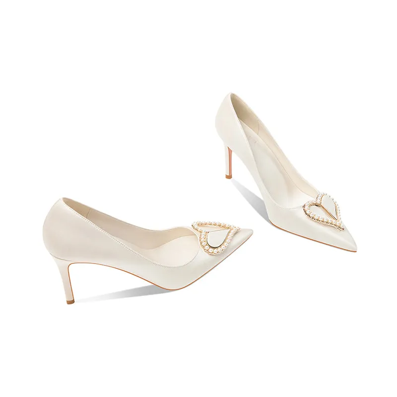 Ladies Pointy Toe Stiletto Heels With Heart-shaped Design