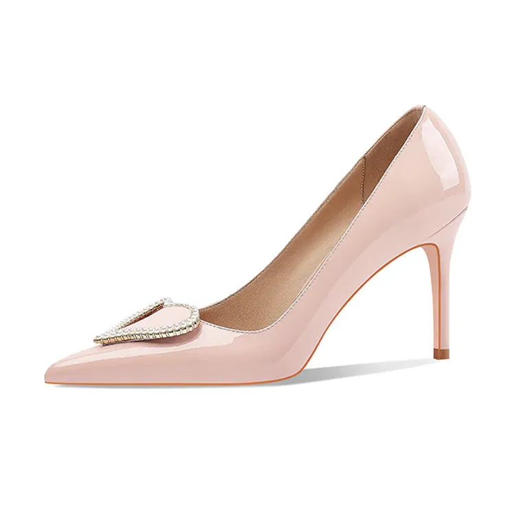 Ladies Pointy Toe Stiletto Heels With Heart-shaped Design
