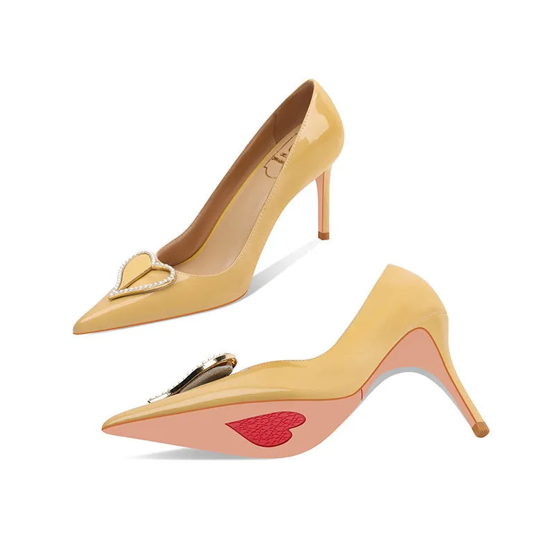 Ladies Pointy Toe Stiletto Heels With Heart-shaped Design