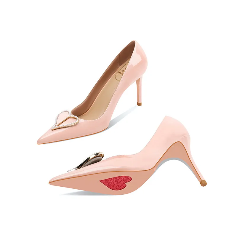 Ladies Pointy Toe Stiletto Heels With Heart-shaped Design
