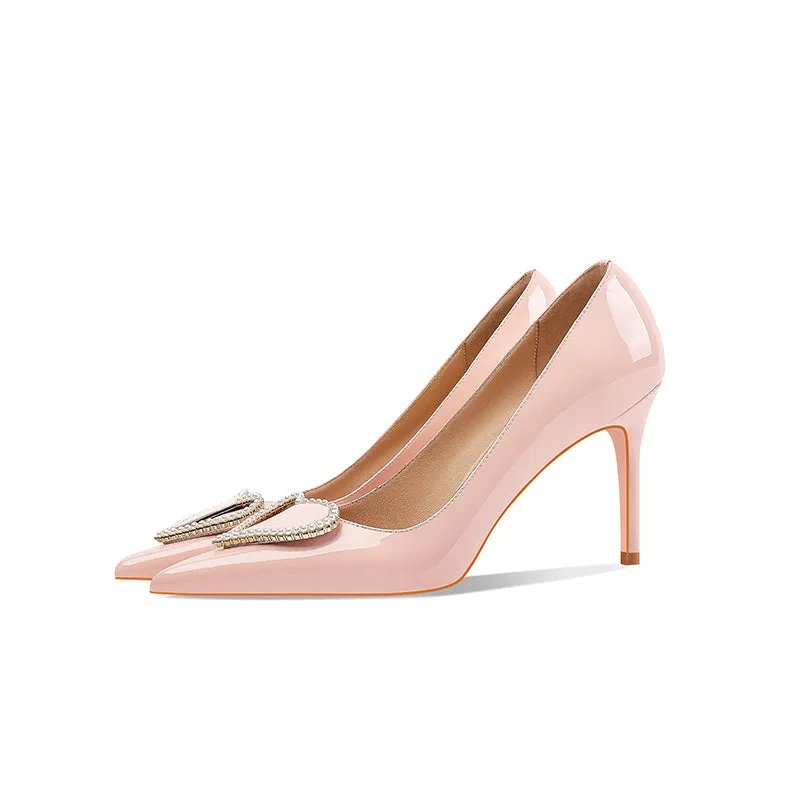 Ladies Pointy Toe Stiletto Heels With Heart-shaped Design
