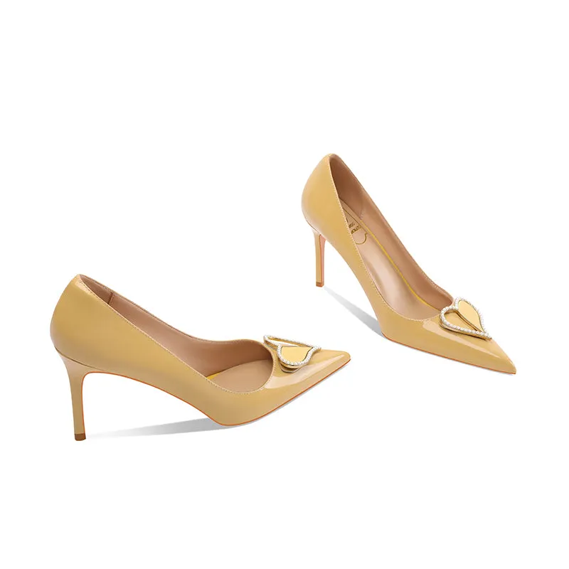 Ladies Pointy Toe Stiletto Heels With Heart-shaped Design