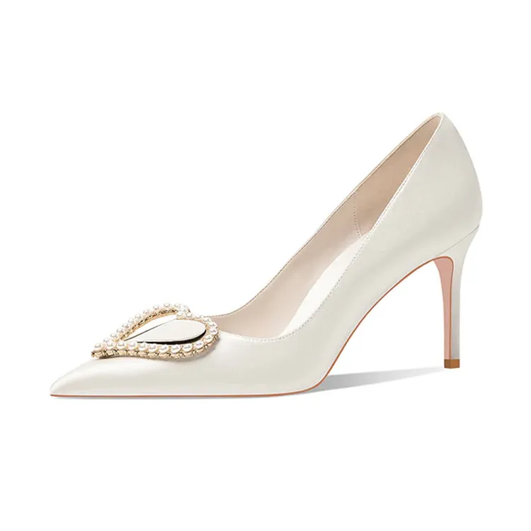 Ladies Pointy Toe Stiletto Heels With Heart-shaped Design
