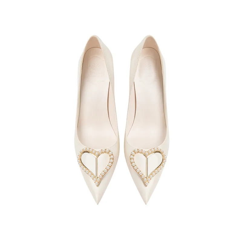 Ladies Pointy Toe Stiletto Heels With Heart-shaped Design
