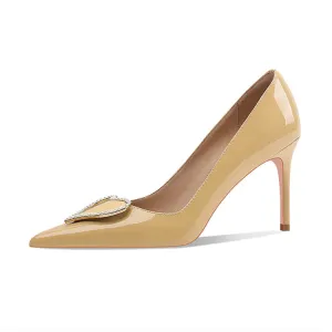 Ladies Pointy Toe Stiletto Heels With Heart-shaped Design
