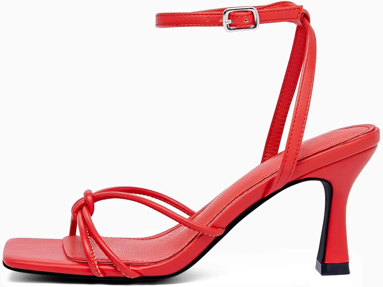 LAICIGO Women's Square Open Toe Heeled Sandals Stiletto Kitten Heel Ankle Buckle Strap Slingback Summer Dress Sandals