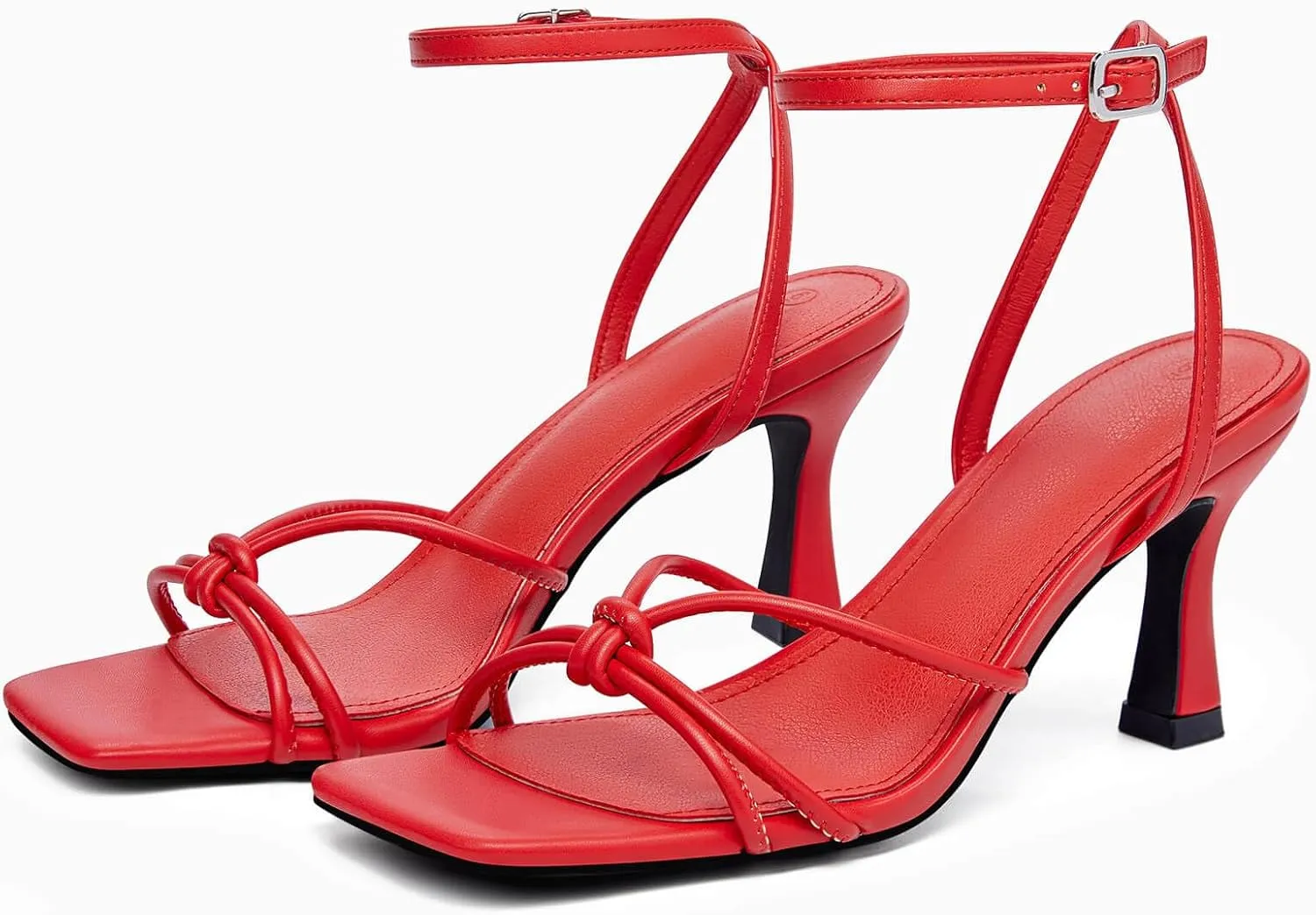 LAICIGO Women's Square Open Toe Heeled Sandals Stiletto Kitten Heel Ankle Buckle Strap Slingback Summer Dress Sandals