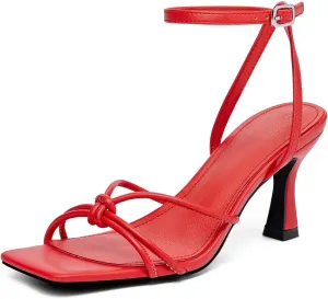 LAICIGO Women's Square Open Toe Heeled Sandals Stiletto Kitten Heel Ankle Buckle Strap Slingback Summer Dress Sandals