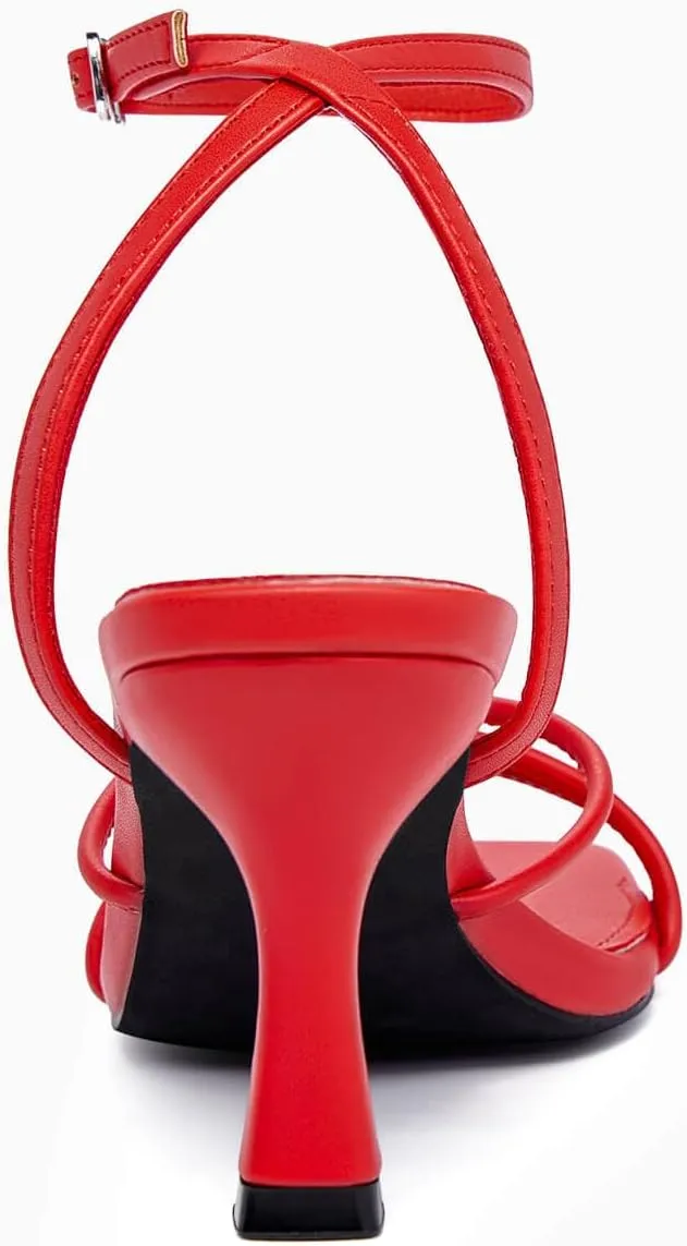 LAICIGO Women's Square Open Toe Heeled Sandals Stiletto Kitten Heel Ankle Buckle Strap Slingback Summer Dress Sandals
